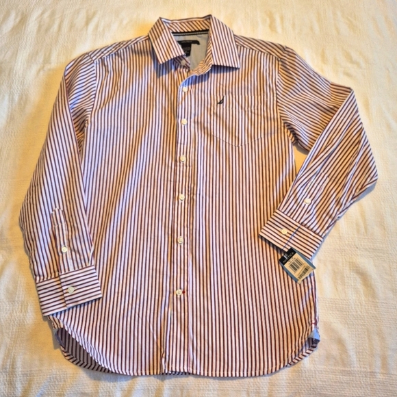 Nautica Other - Nautica boys size 14 button up long sleeve striped shirt, blue, white, red, NWT